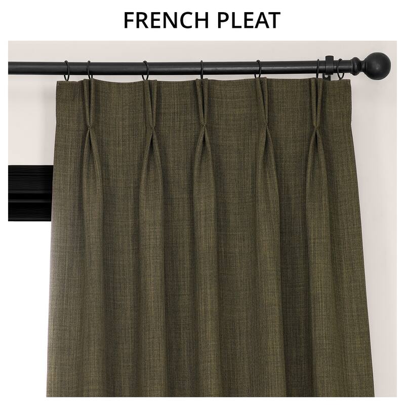Exclusive Fabrics French Pleated Textured Faux Linen Room Darkening Curtains for Bedroom & Living Room Curtains (1 Panel)