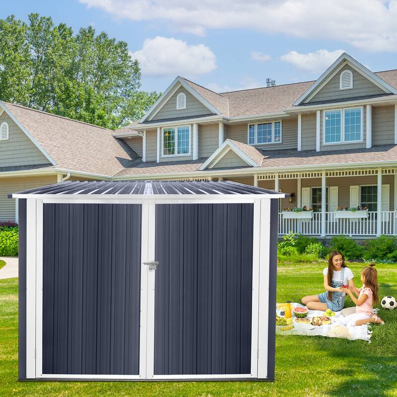 GDFStudio - Bennett Carter Bicycle Outdoor Steel Storage Shed for 4 Bikes, Grey Ash