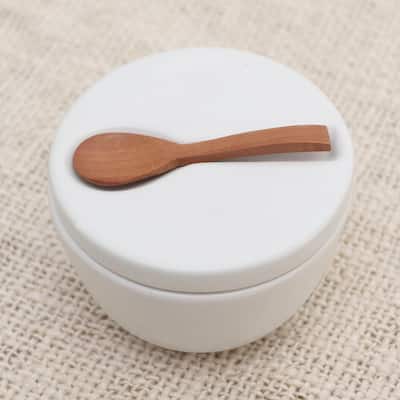 Novica Handmade Midday Meal Ceramic And Teak Wood Condiment Set (3 Pcs)