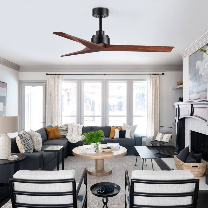 52" Lowe Profile Black Ceiling Fan without Light, Remote Control