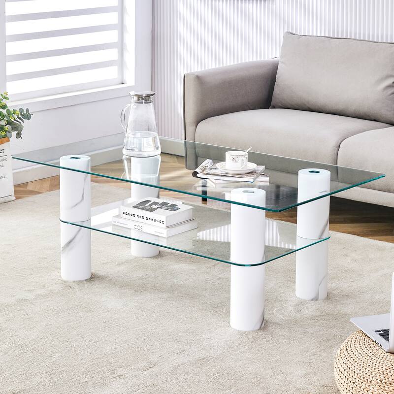 Modern minimalist double-layer transparent tempered glass coffee table