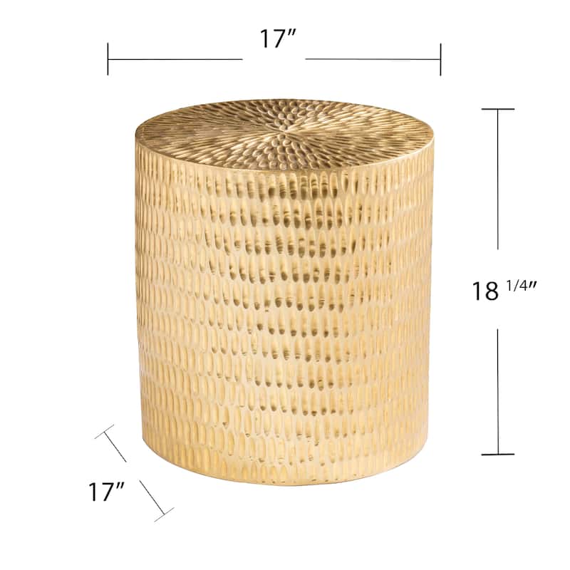 SEI Furniture Dartford Contemporary Round Hand-Carved Metal Accent Table