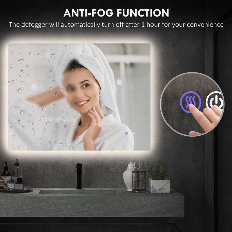 Clear LED Bathroom Vanity Mirror with Defog, Touch Controls - 47.2" W x 1.6" D x 35.4" H