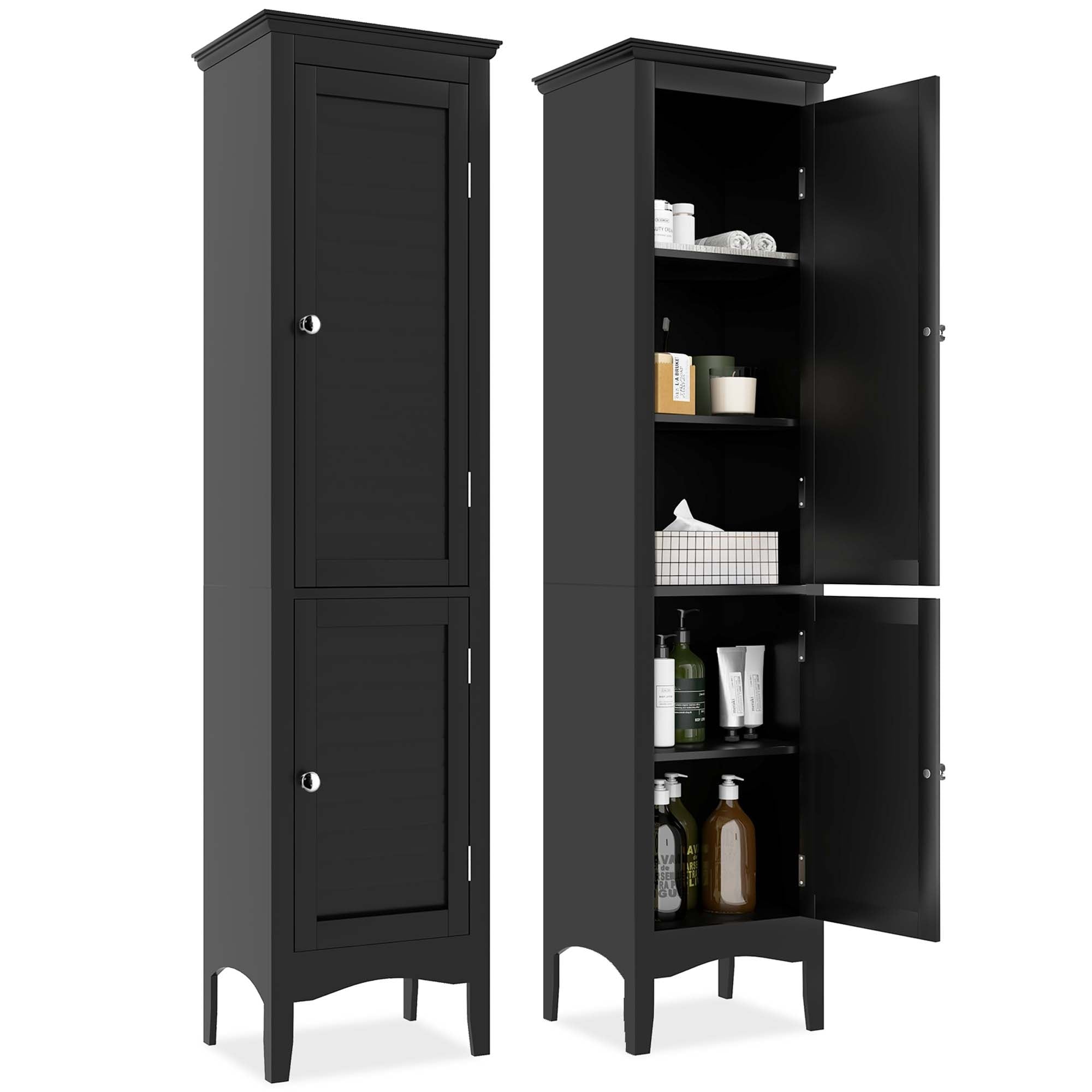 Costway Tall Bathroom Floor Cabinet Narrow Linen Tower with 2