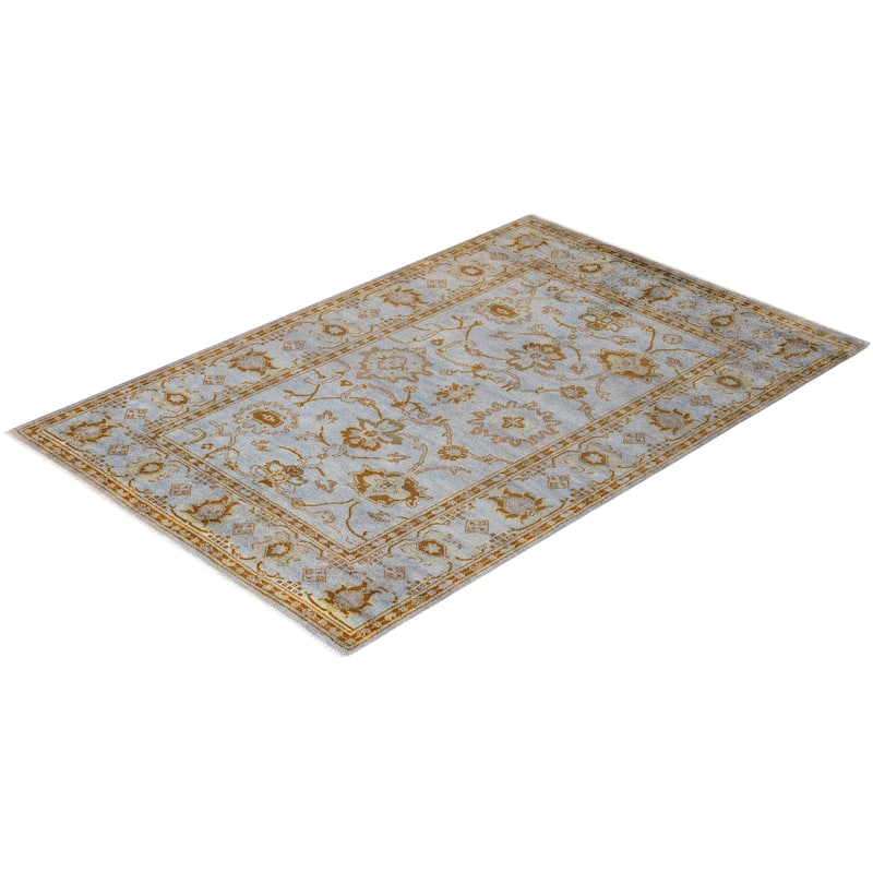 Overton Hand Knotted Wool Vintage Inspired Modern Contemporary Overdyed Blue Area Rug - 4' 7" x 6' 10"