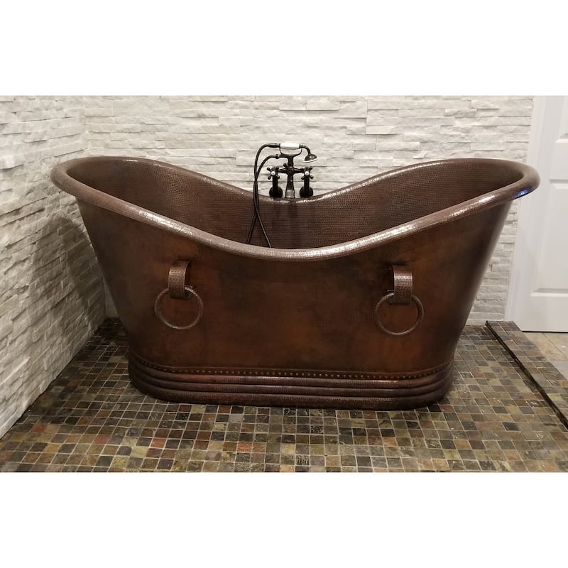 72-in Hammered Copper Double Slipper Bathtub With Rings in Oil Rubbed Bronze (BTDR72DB)