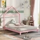 preview thumbnail 75 of 82, Wood Platform Bed with House-shaped Headboard Full - Pink