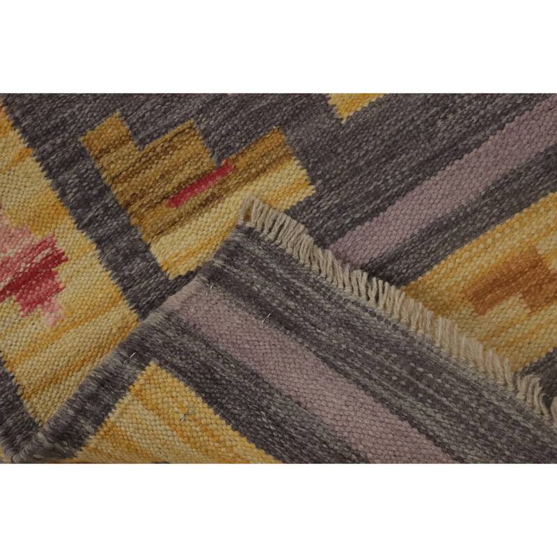 Hand Woven Oriental 100% Wool Carpet Southwestern Tribal Yellow & Gold Kilim Runner Rug - 5' 9'' X 2' 1''