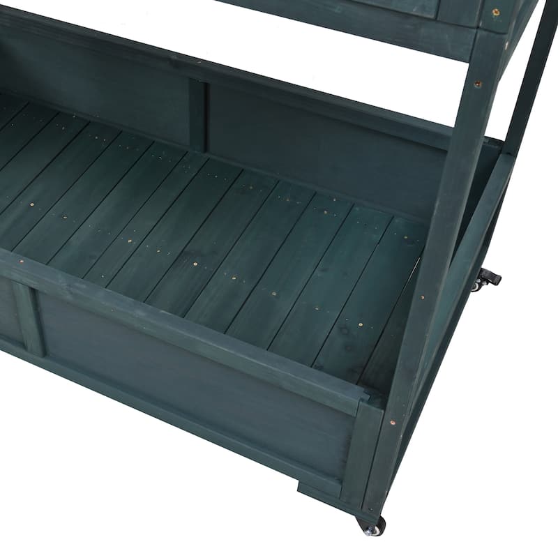 Roomfitters Portable Wooden Cold Frame Greenhouse with Wheels, Openable Roof and Storage Box for Garden Plants