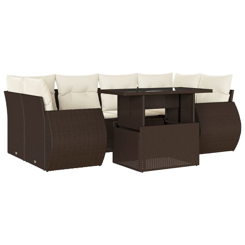 vidaXL Patio Sofa Set with Cushions Outdoor Furniture 7 Piece Poly Rattan - 24.4 x 24.4 x 27.2