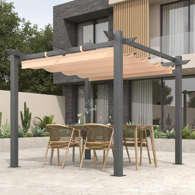 EROMMY 10' x 13' Outdoor Pergola with Retractable Canopy, Heavy-Duty Metal Frame and Adjustable Patio Shade Roof