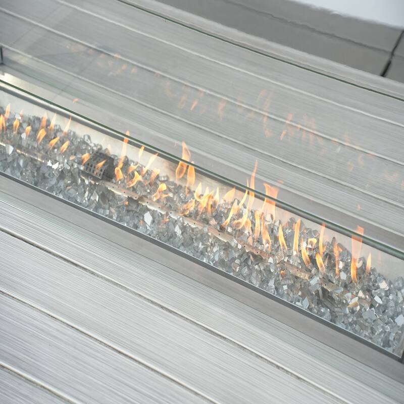 Outdoor Rectangular Aluminum Firepit Table with Windproof Glass Cover