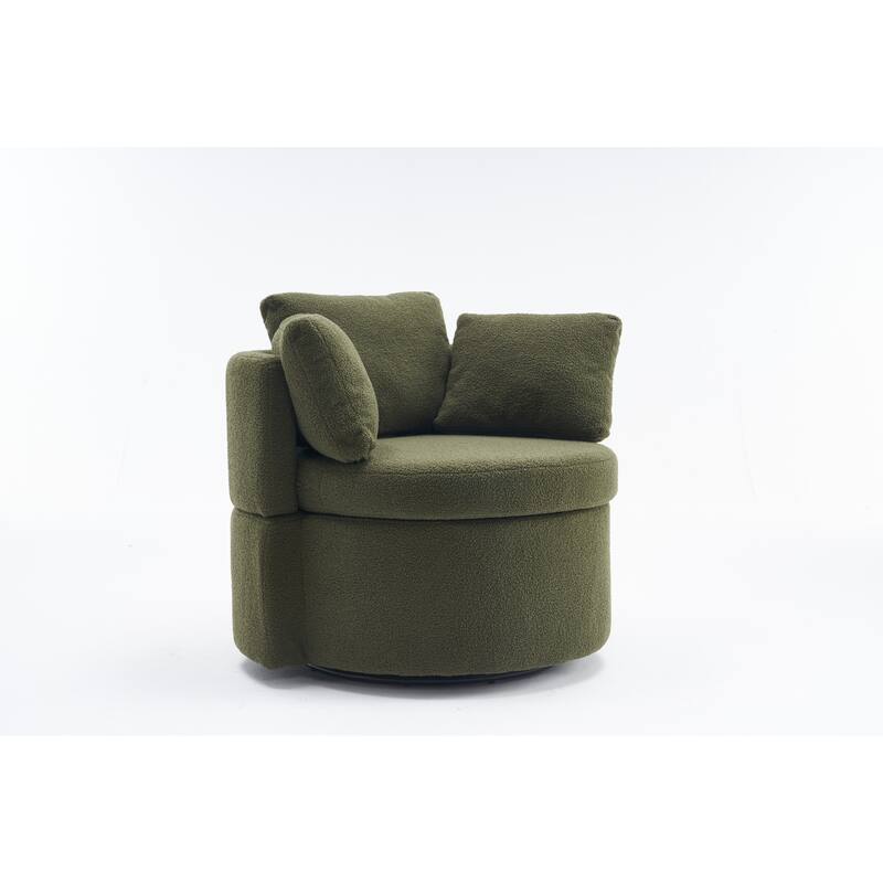 Teddy Fabric Swivel And Storage Chair With Back Cushion For Living Room