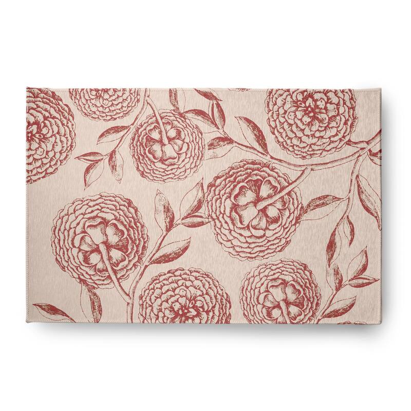 Antique Flowers Spring Chenille Rug - Red - 4' x 6'