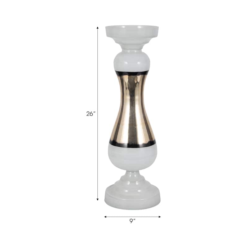 Sagebrook Home Glass White Novelty Striped Candle Holder
