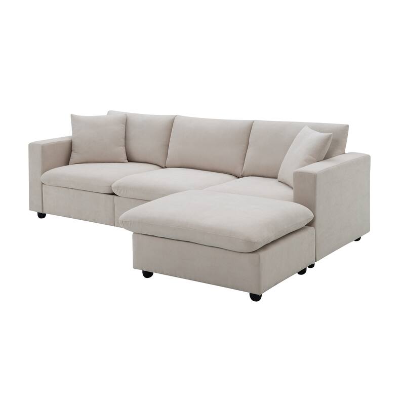 4-Seat Polyester L-Shaped Sectional Sofa with Convertible Ottoman