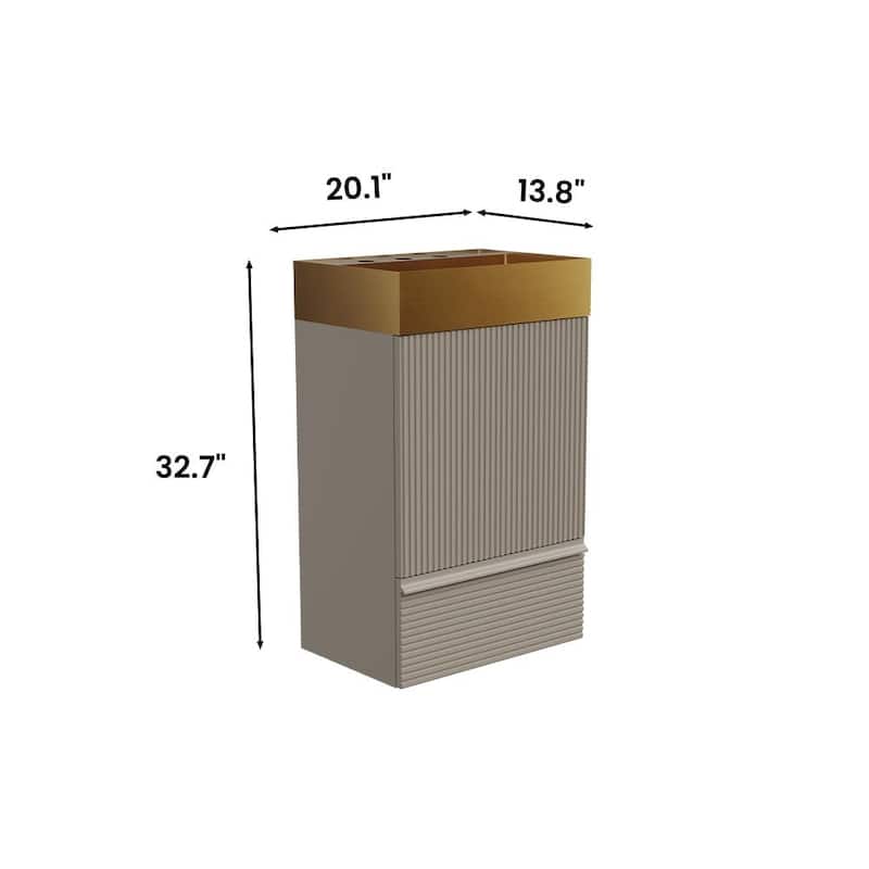GDFStudio - Gada Stylish 20" Striped Bathroom Vanity with Integrated Stainless Steel Sink and Efficient Storage