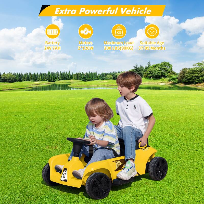 24V 2 Seater Electric Ride-On Toy, Dual Driver Modes for Kids Best Gift