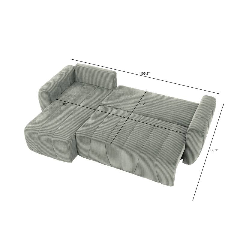 Grey 105.2'' L-Shaped 3 Seater Convertible Sofa Couch with Storage, Modern, Adjustable Backrests, and Repositionable Chaise