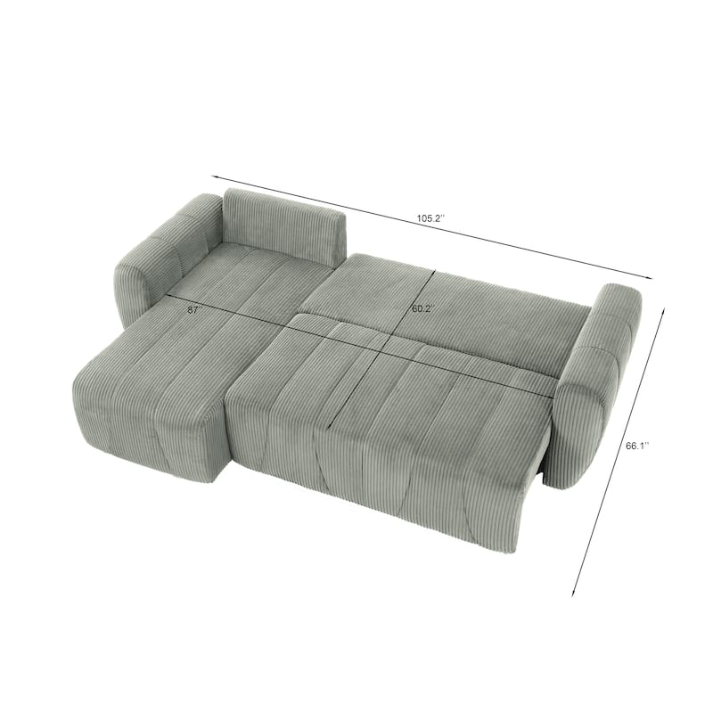 Roomfitters Convertible Sectional Sofa Couch, Modern 3-Seater L-Shaped Sofa Bed with Storage, Corduroy Upholstery, Grey