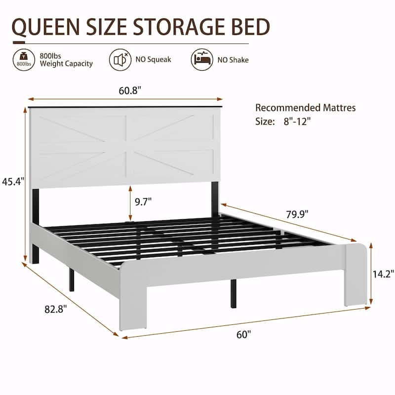 Wood Platform Bed Frame with Headboard, Noise-Free