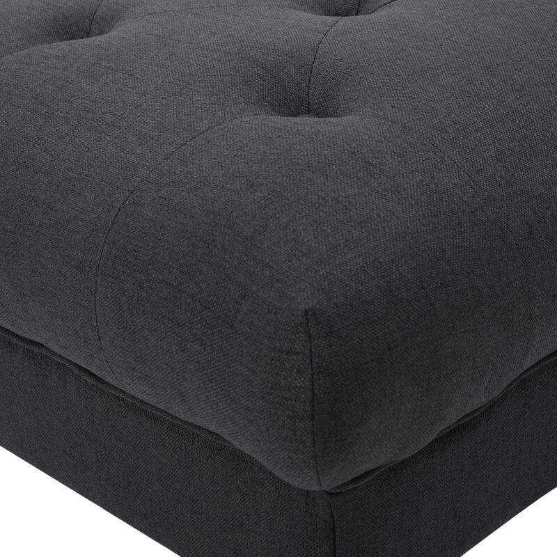 Capri Ottoman, Tufted Dark Gray Fabric, Birch Wood, Square 41 Inch