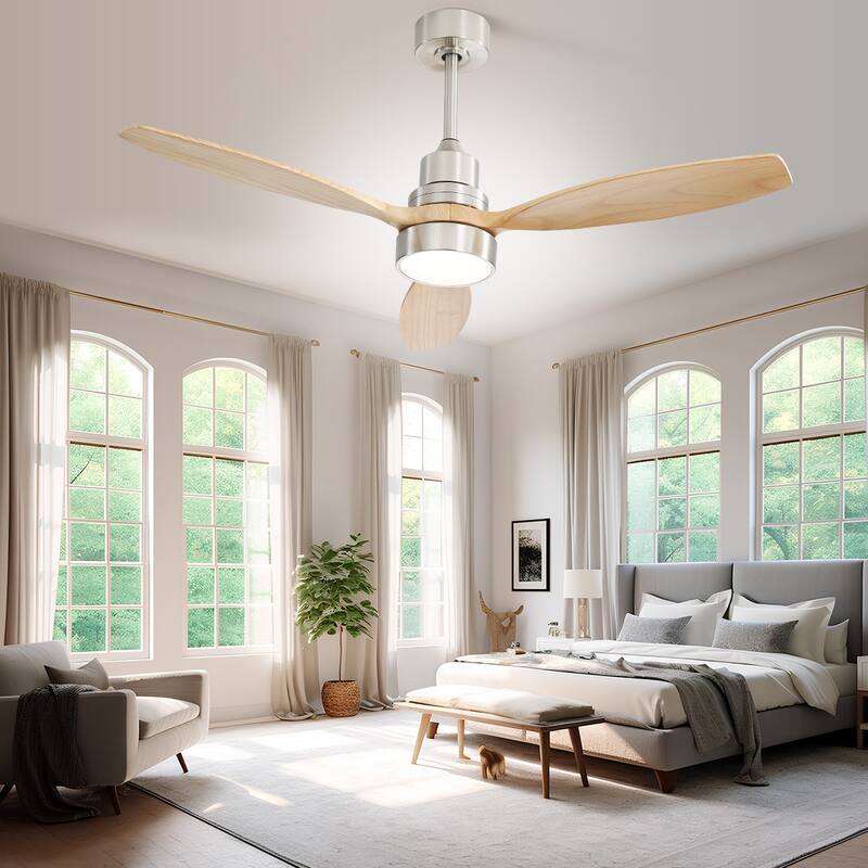 52" Wooden 6-Speed Noiceless Reversible DC Motor Ceiling Fan with Light and Remote - 52 Inch