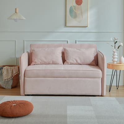 Chenille fabric pull-out sofa bed with adjustable armrests