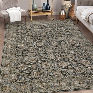 Vintage Floral Print Rug Carpet Washable Distressed Area Rugs for Living Room Bedroom