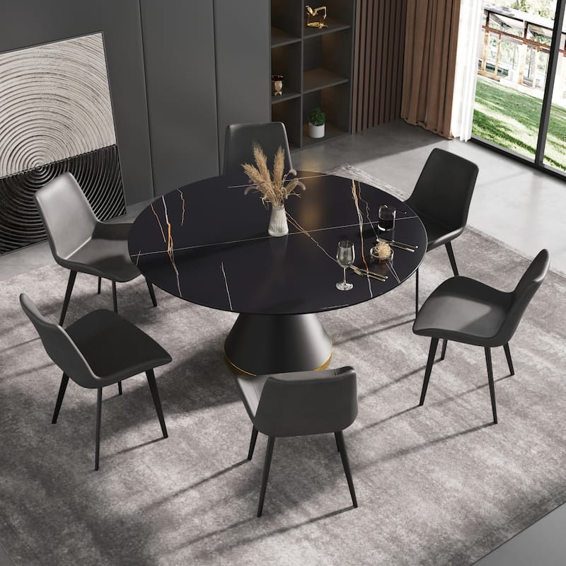 59" Round Dining Table Modern Kitchen Table for 6~8 People - 59"x29.53" - Black