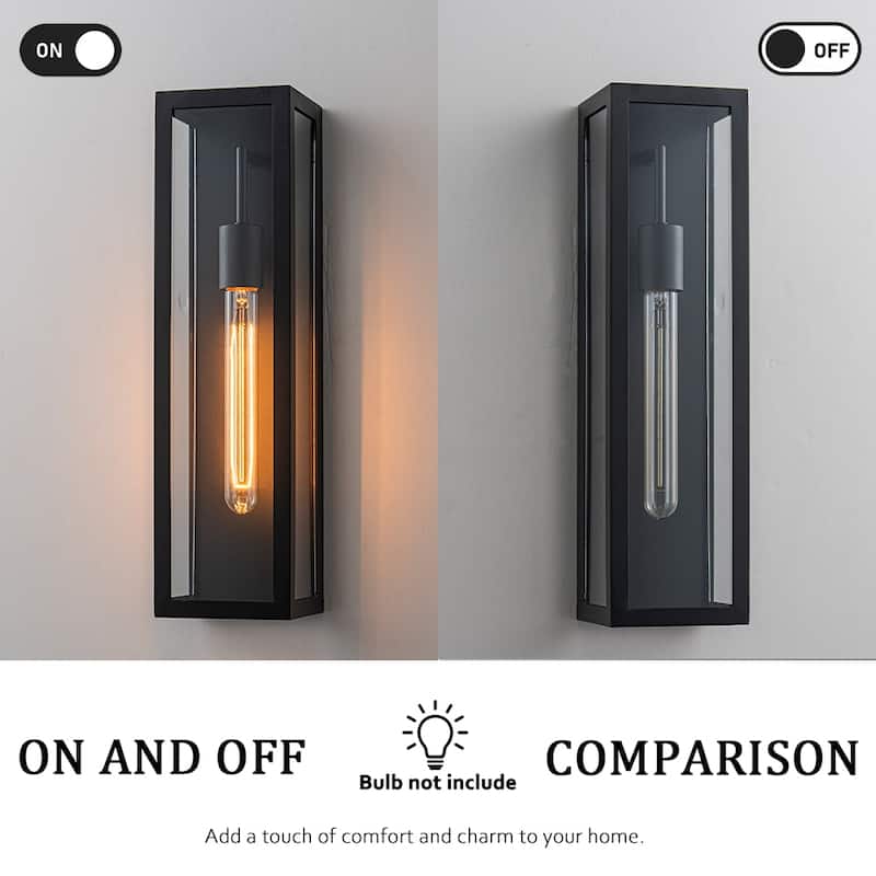 H18" Modern Minimalist Black Outdoor Wall Lantern with Clear Glass Dusk to Dawn Outdoor Exterior Wall Light(2 Pack) - W5"