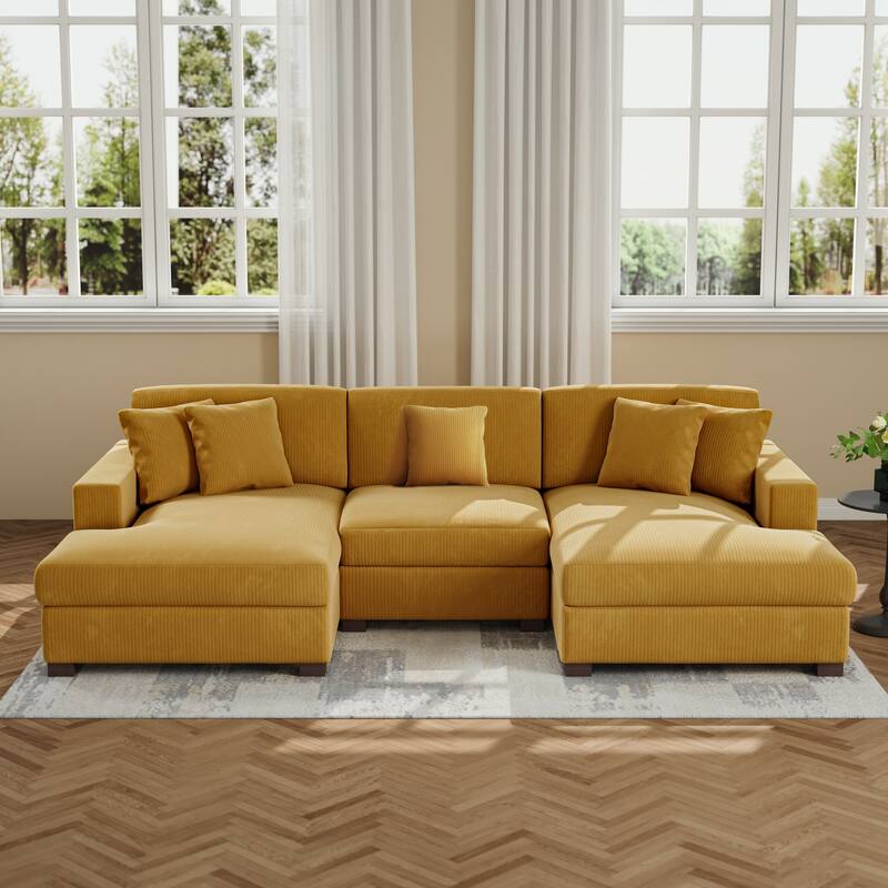 Upholstered Oversized Modular Sectional Sofa Set Corduroy Sleeper Sofa With Chaise - Orange - Symmetrical