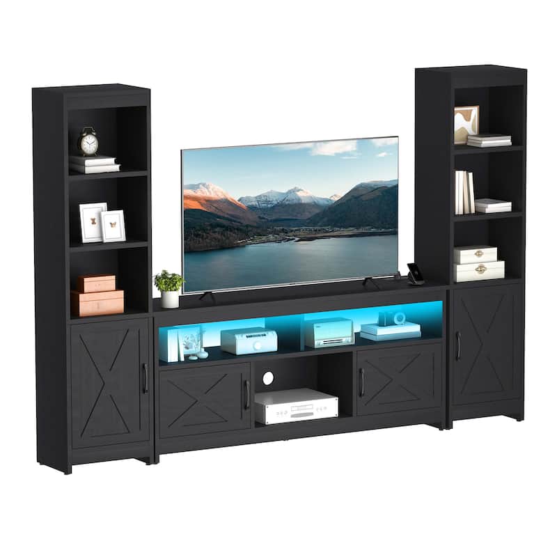 Moasis Farmhouse TV Stand with LED Lights & Power Hub - Black