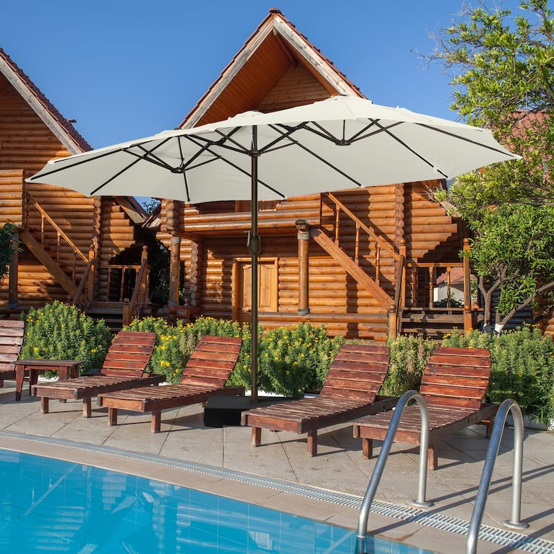 Aoodor 15ft Outdoor Double Sided Market Patio Umbrella with Base Stand
