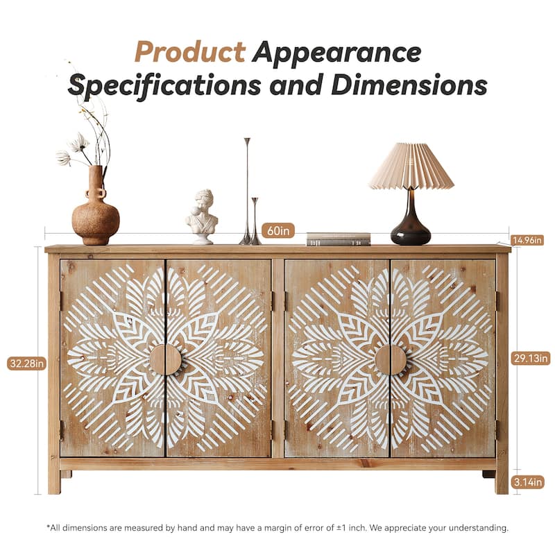 GDF Studio - Savannah 60" Antique Brown & White 4-Door Accent Sideboard Cabinet