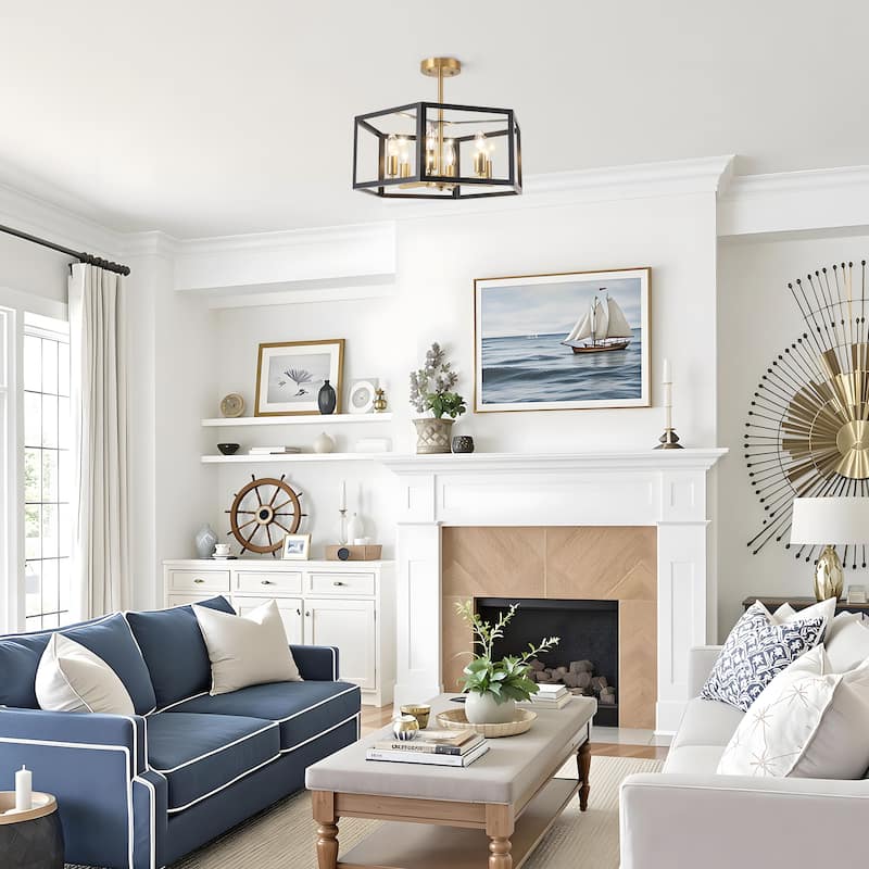 Starsky 6-light 19in Geometric Industrial Ceiling Light Unique Round Semi Flush Mount