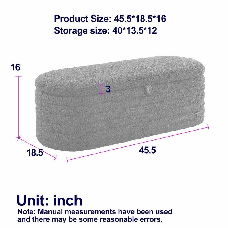 45" White Teddy Storage Ottoman Bench for Living Room Bedroom,Oval Sherpa Storage Bench Ottoman Foot Rest Anti-slip Legs