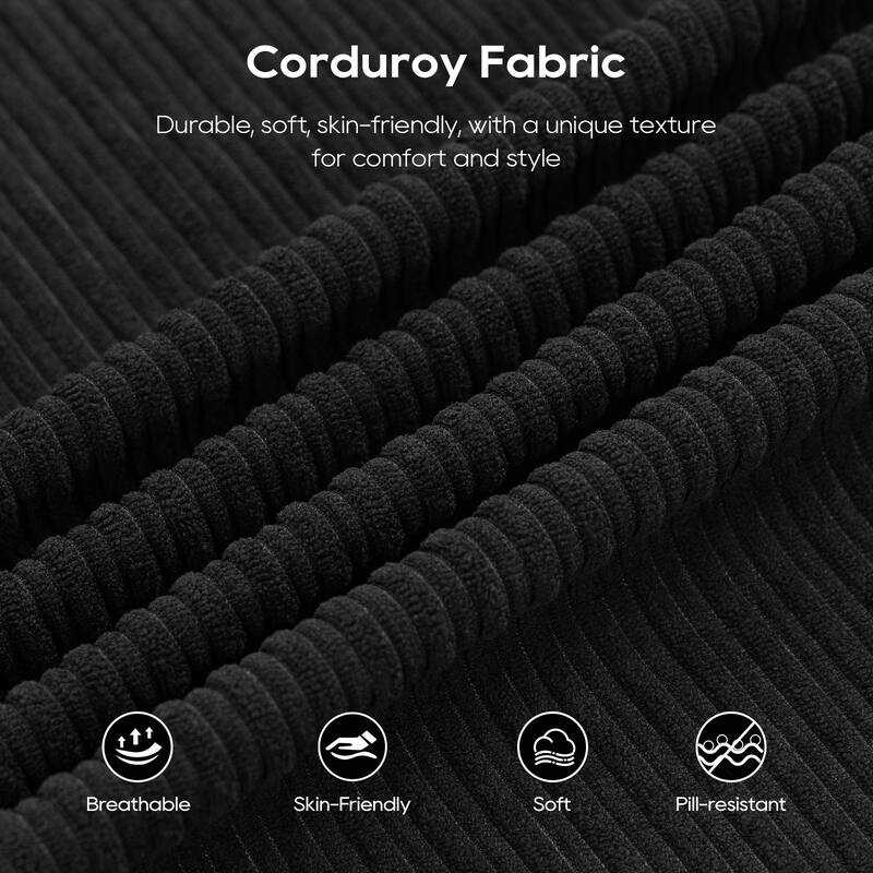 L-Shaped Sectional Convertible Sofa Bed, Corduroy Fabric, Steel Frame, Black
