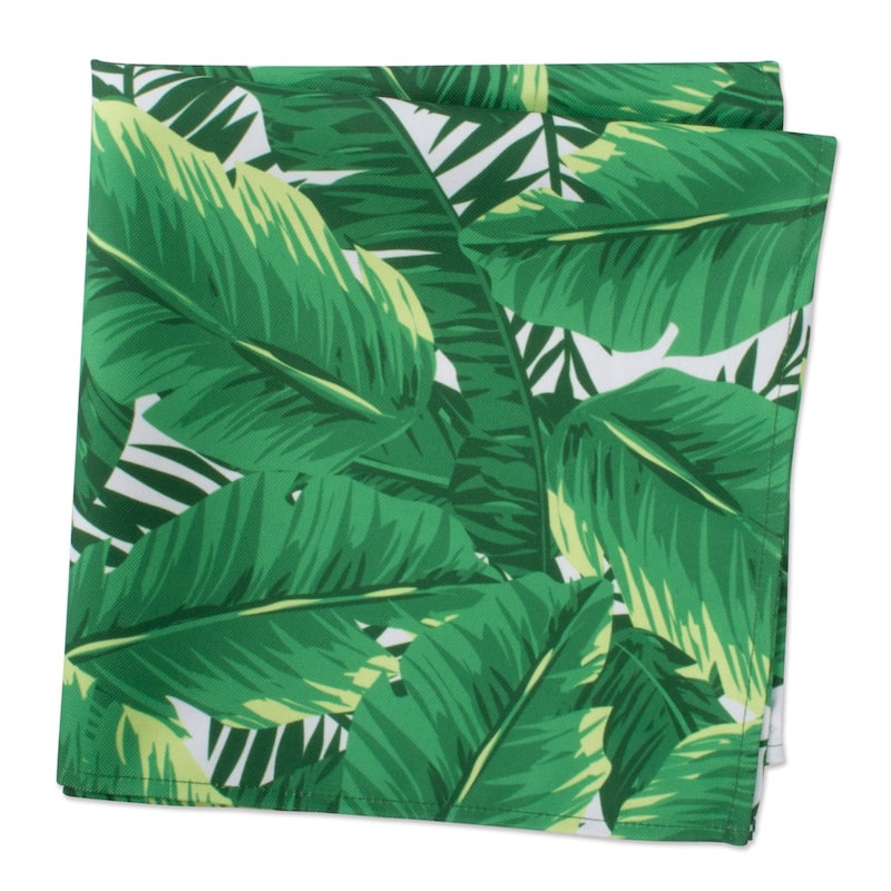 Set of 6 Green White Banana Leaf Printed Square Over-Sized Napkins 20"