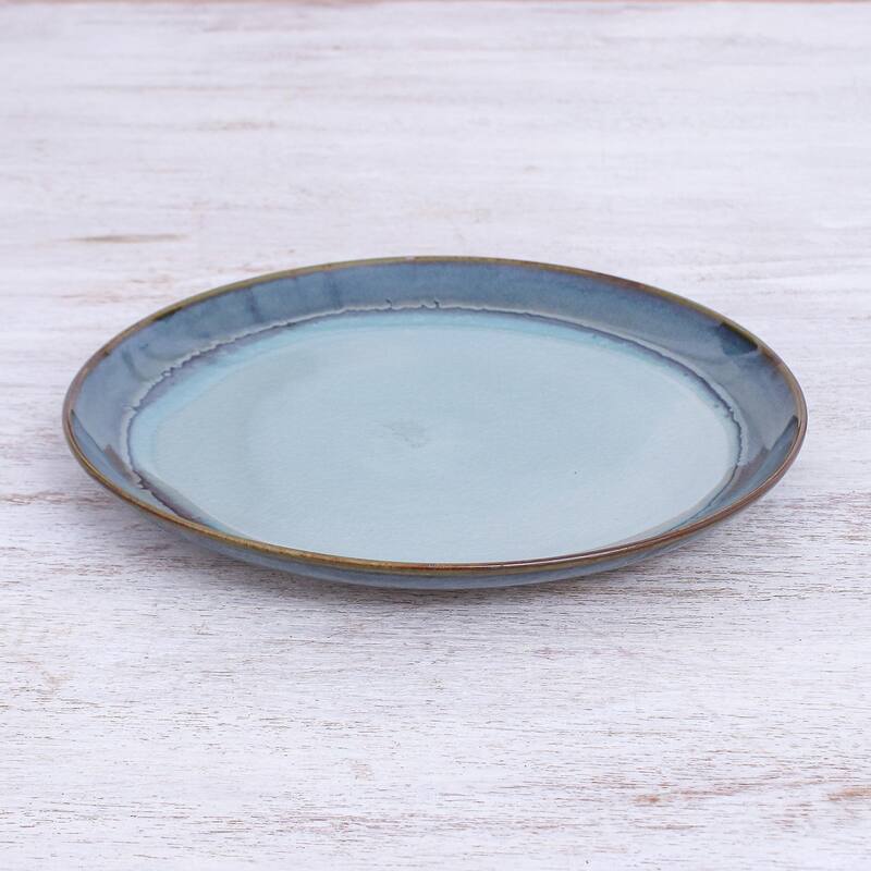 Novica Handmade Blue Crush Ceramic Dinner Plate