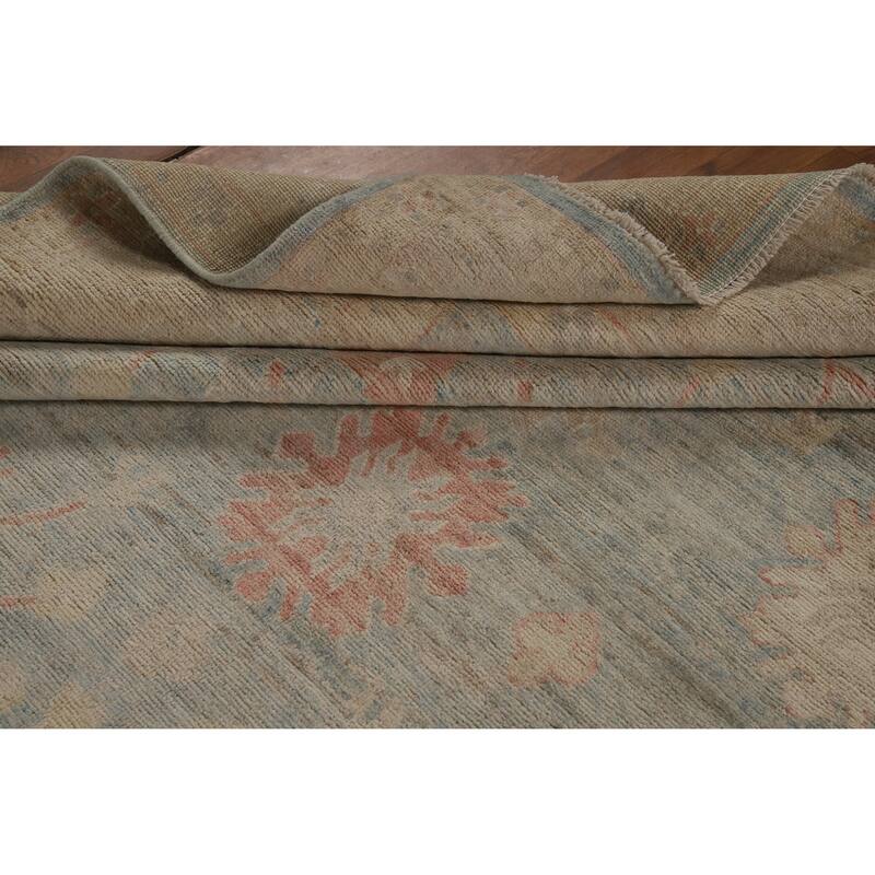 Hand Knotted Oriental 100% Wool Carpet Transitional All-Over Navy Blue & Blues Oushak Area Rug - 12' 5'' X 8' 8''