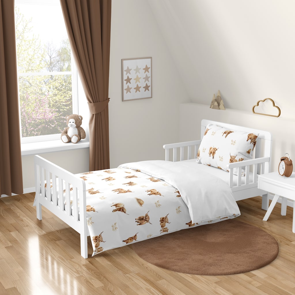 Sweet Jojo Designs Boho Highland Cow Boy, Girl, Gender Neutral 5p Toddler-size Comforter Set -Farm Animal, Watercolor, Farmhouse