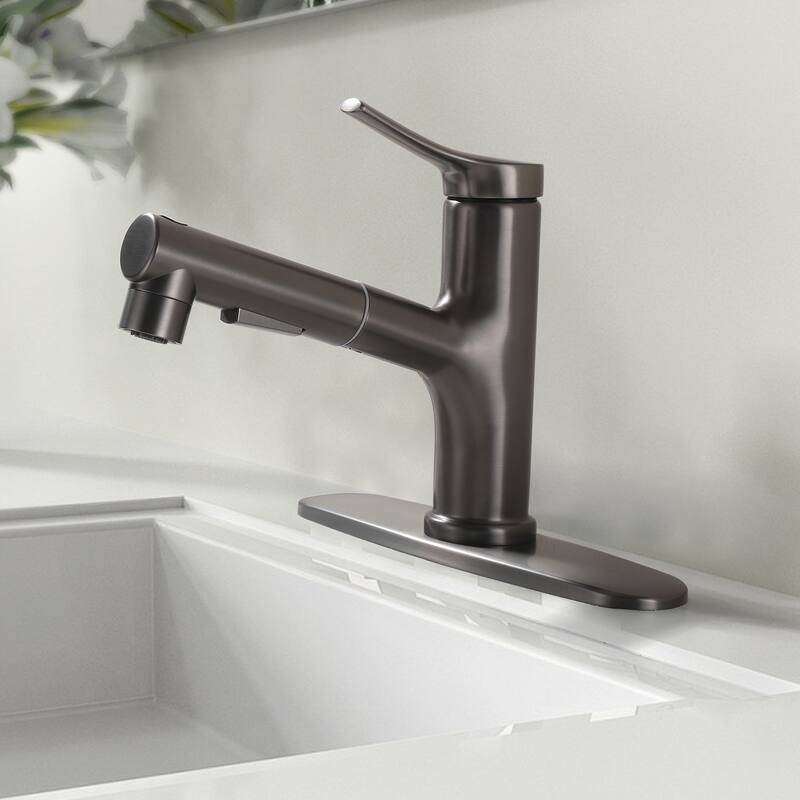 7.8" H Single-Handle Bathroom Sink Faucets with Pull Out Sprayer, Single Hole Vessel Faucet With Deck Plate