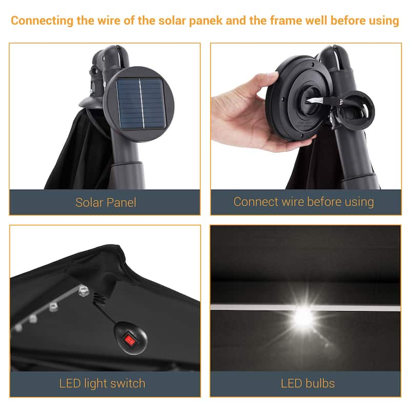 10Ft LED Patio Offset Umbrella Hanging Circle Umbrellas,w/Cross Base