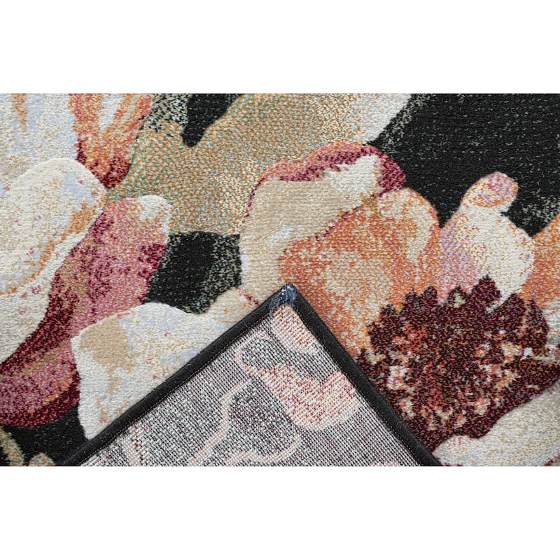 Emerson Black, Blush, Pink, Rose, Peach and Green Polyester Area Rug - 6' x 9'