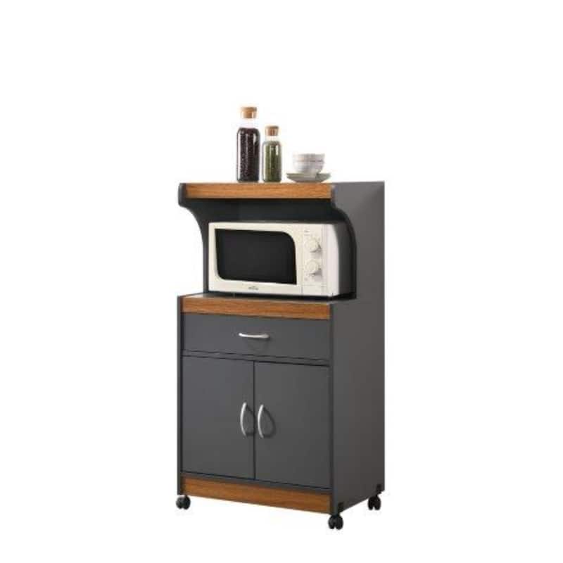 45" Gray and Oak Brown Solid Microwave Kitchen Cart