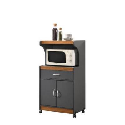 45" Gray and Oak Brown Solid Microwave Kitchen Cart