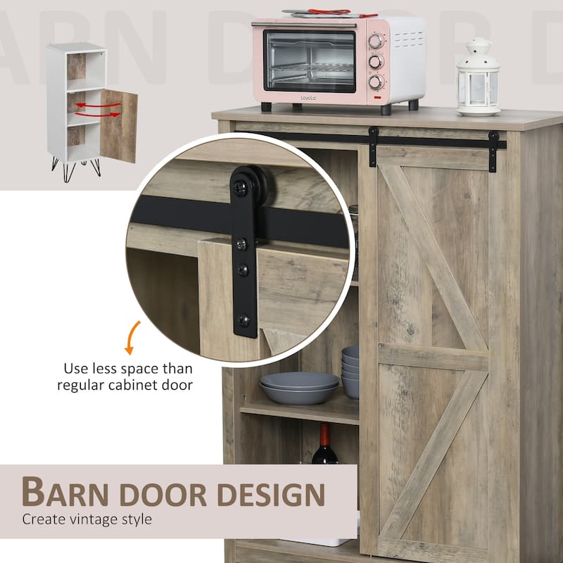 HOMCOM Cupboard Storage Cabinet/Home 3-Tier Organizer with Barn Door, and Adjustable Shelf - 35*17.75*52.25