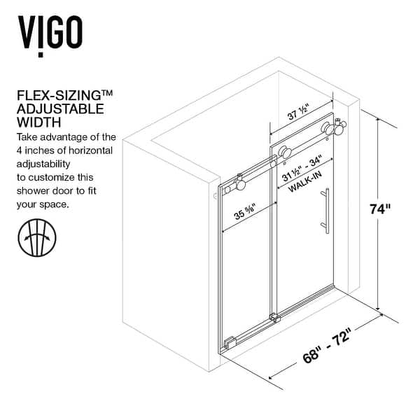 dimension image slide 2 of 7, VIGO Elan Adjustable Sliding Shower Door in Matte Black