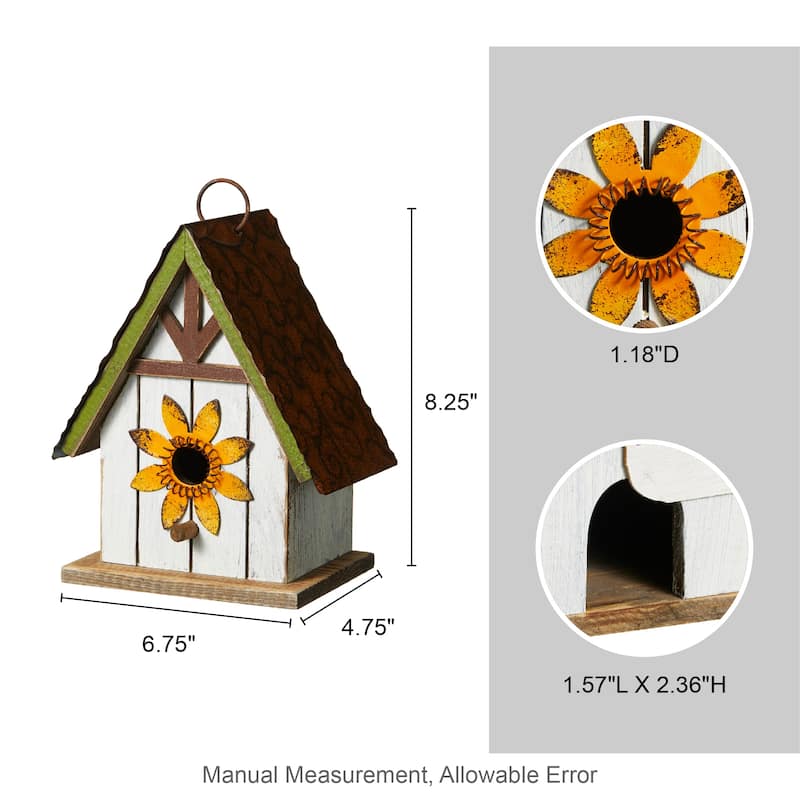 Glitzhome 8.25"H Solid Wood Decorative Outdoor Garden Birdhouse - 6.75''L X 4.75''W X 8.25''H